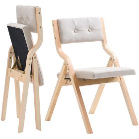 Wooden Folding Chairs with Cushion, Set of 2, Portable Foldable Cushion Chair with Wooden Frame, Modern Padded Dining Chair for Kitchen, Office