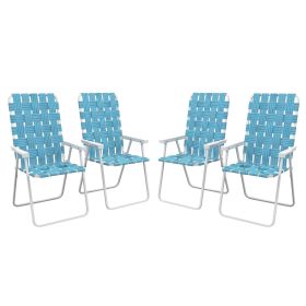 Set of 4 Patio Folding Chairs, Classic Outdoor Camping Chairs, Portable Lawn Chairs w/ Armrests, Blue