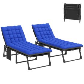 Folding Chaise Lounge Chair Outdoor Tanning Chair Set of 2 with 5-Position Backrest, Cushions, Side Pocket, Gray/Blue