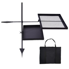 Swivel Campfire Grill Skillet Combo, Portable Heavy Duty Camping Grill Grate with Height Adjustable Grill Grate and Grill Pan and Carry Bag, Blac