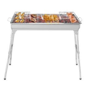 Portable Stainless Steel Folding Charcoal Grill with Barbecue Grate Large Outdoor BBQ Grill for Cooking Camping Hiking Picnic Backyard Garden Pat